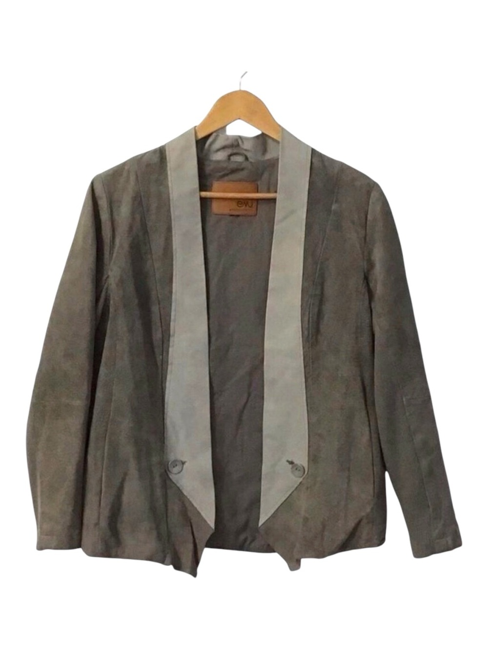 EMU Australia Suede Leather Blazer Taupe Tuxedo Open Front Jacket Minimalist